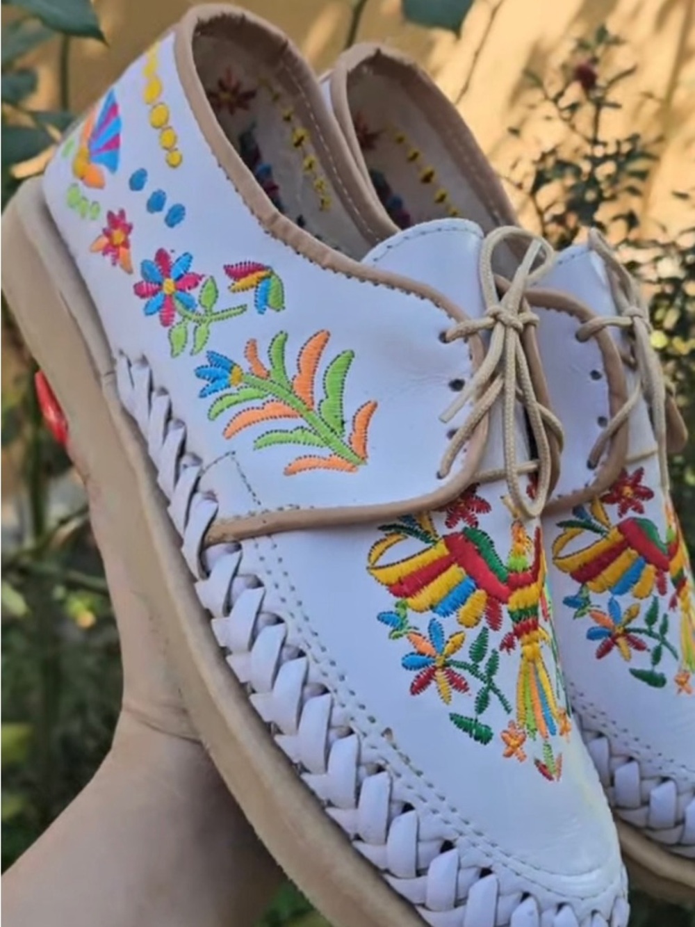 Hand Crafted White Embroidered Multicolor Lace-Up Flats - Picture 8 of 17